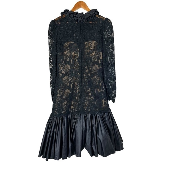 VINTAGE 70s VICTOR COSTA Couture Pleated Ruffle and Lace Midi Dress - Picture 5 of 14